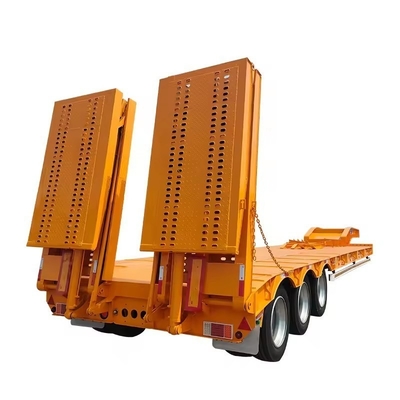 100 τόνων 3 άξονες χαμηλό κρεβάτι Lowboy Flatbed Semi Trailer φορτηγό με υδραυλικό ανελκυστήρα και γουσόνακ
