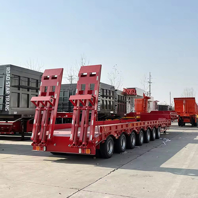 Τρεις γραμμές έξι άξονες 40 60ton Long Gooseneck Lowbed Trailer με 1820mm Tread Iron