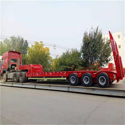 4 άξονες Lowboy Lowbed Semi Trailer για μεταφορά εκσκαφικών μηχανών 60 70 80 τόνων