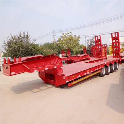 Βαρύ φορτίο 3 άξονες Low Bed Lowboy Flatbed Semi Trailer φορτηγό με υδραυλικό ανελκυστήρα και γουσόνακ